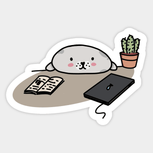 Cute seal working from home Sticker